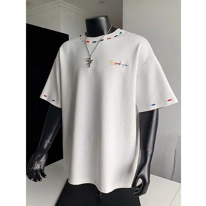 cleanfit彩绣圆领男士t恤夏季潮牌小众设计感半截袖ins风情侣短袖