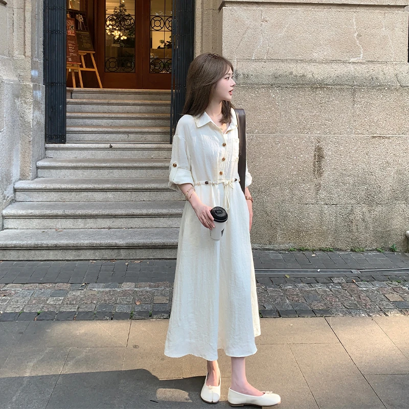 FUGUI RICH【雾都晚宴】小个子早秋新款中袖翻领气质优雅法式连衣裙