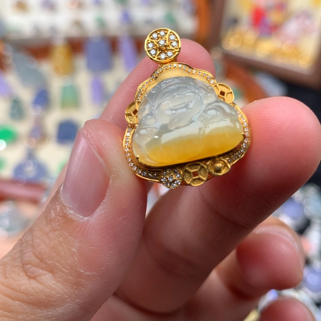 吊坠(不含链)18K金镶嵌翡翠