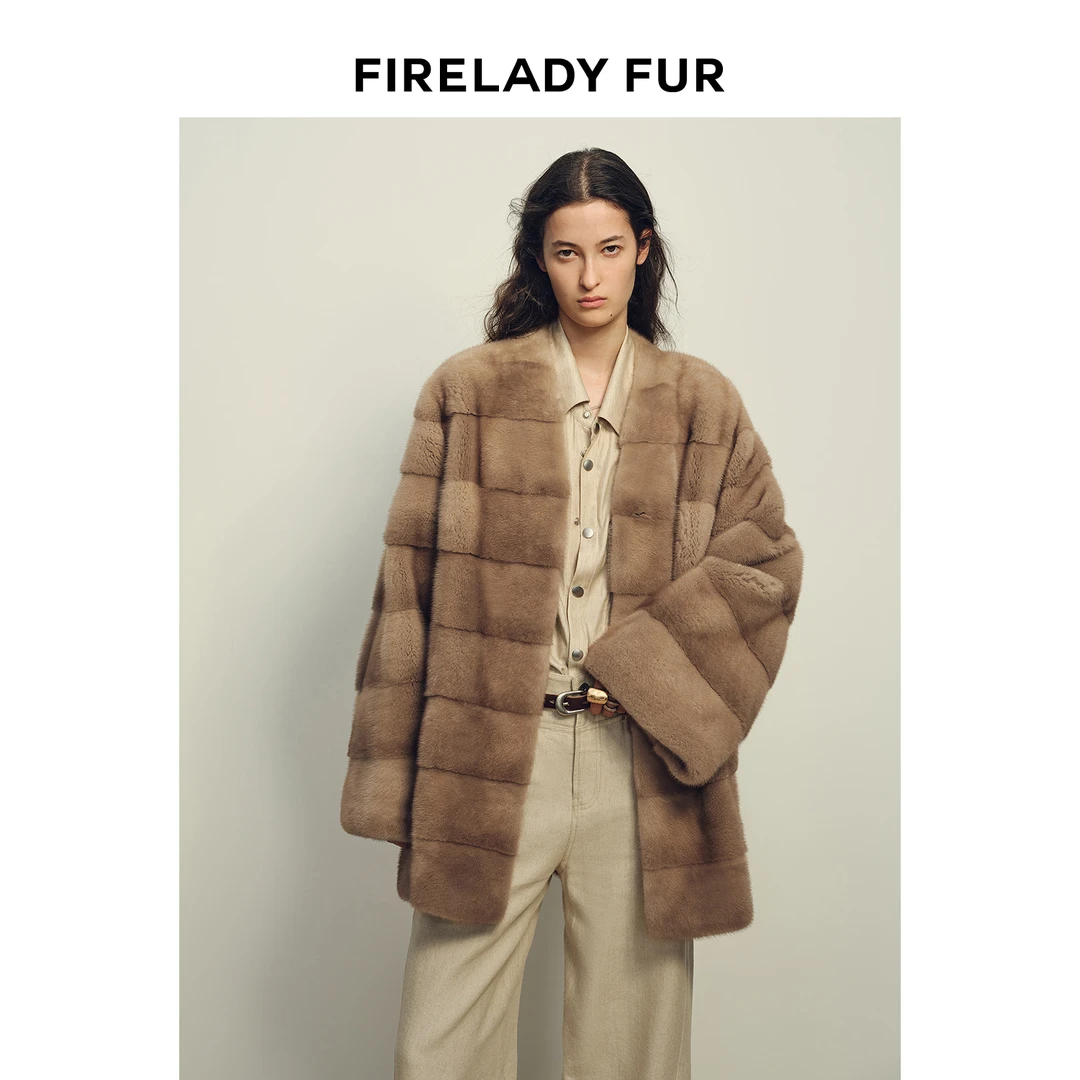 付智恩 鎏金时刻 哥本哈根紫标级横排脊子靠坎V领水貂皮草外套冬