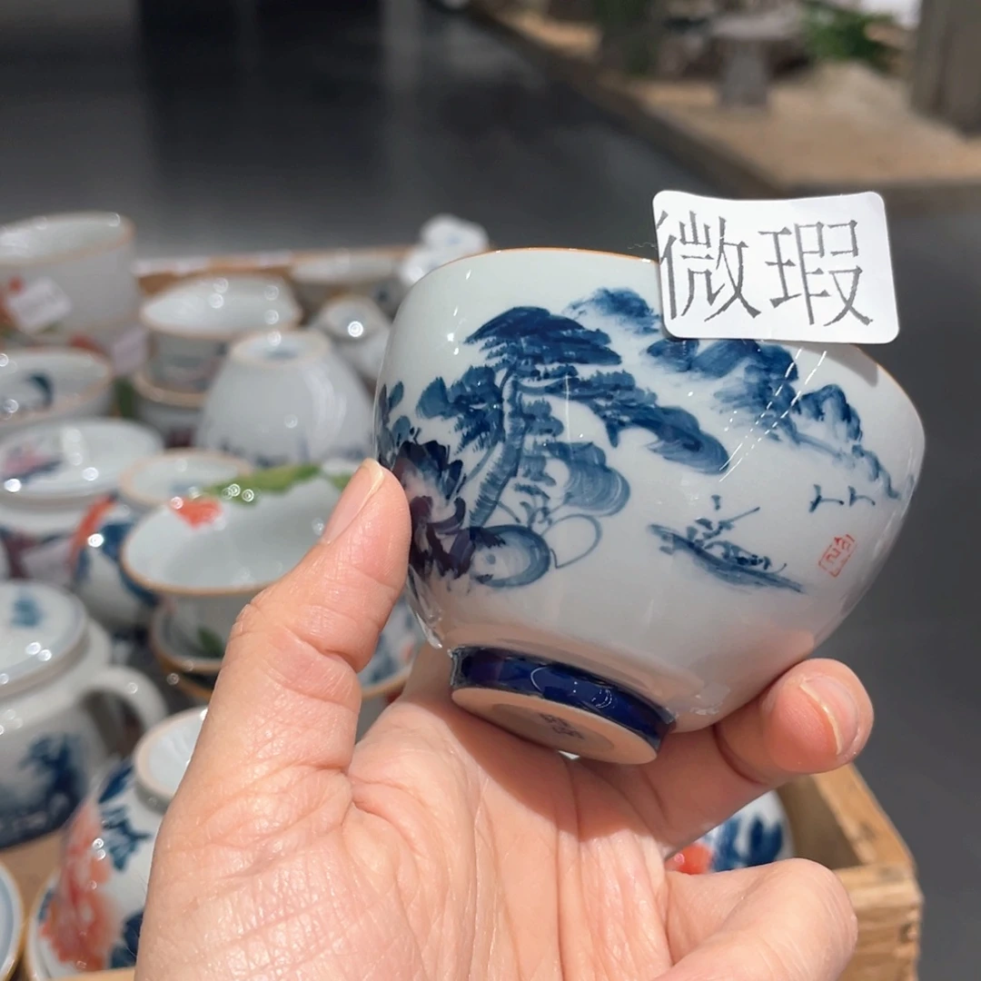 釉下彩纯手绘有瑕
