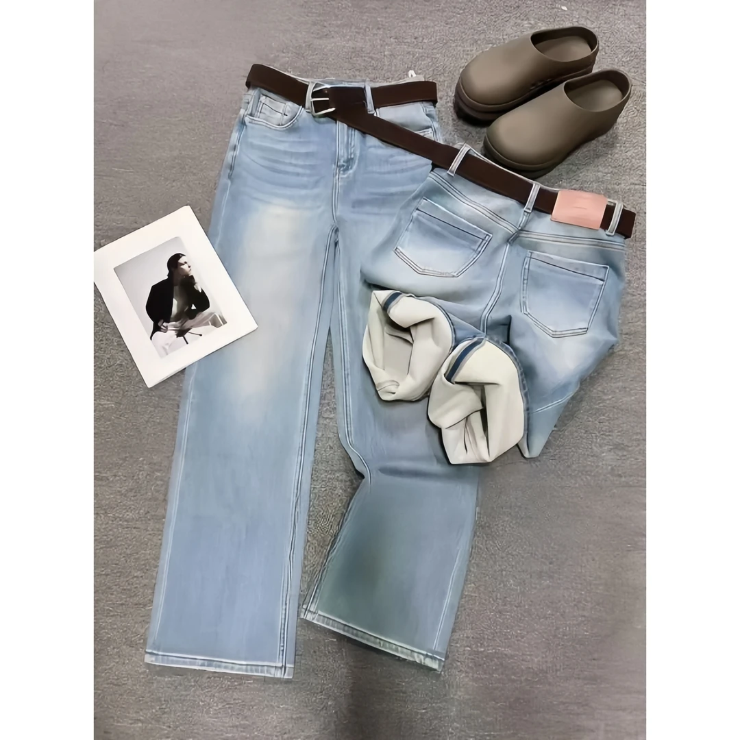 晶姐-6018加绒窄版拖地裤简约韩版网红春秋洋气时尚百搭牛仔裤