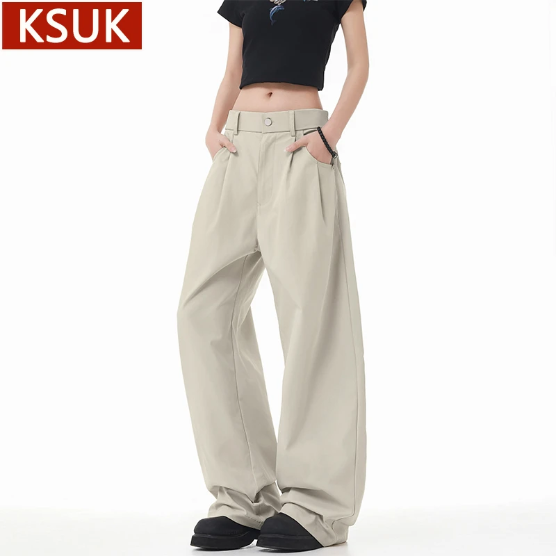 KSUK裤子男生白色夏季西装裤宽松潮流直筒百搭显瘦拖地休闲长裤