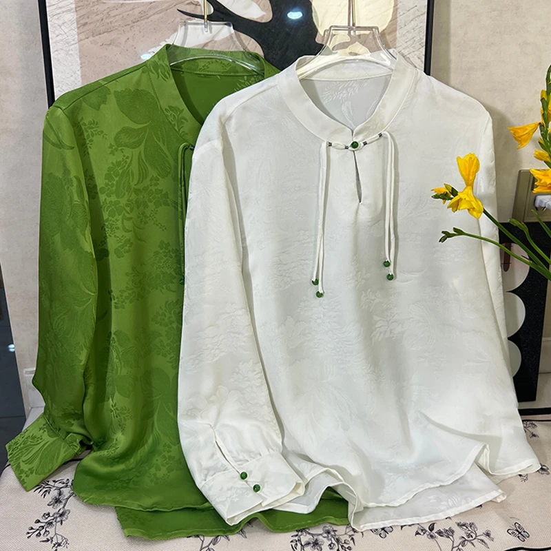 【晓雾】衬衫女春夏季新款中国风上衣女提花盘扣显瘦气质复古百搭