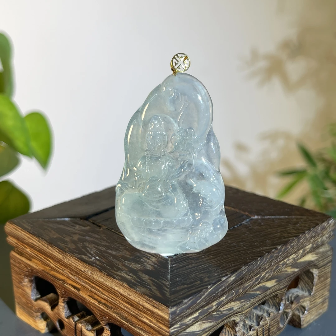 JTA15-178 天然缅甸A货翡翠  18K金扣莲花观音