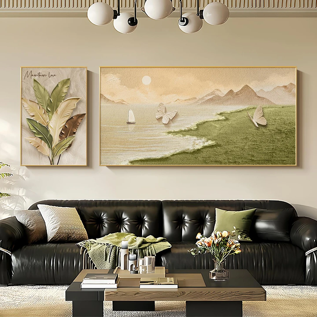 中古风客厅风景装饰画高级感法式沙发后面背景墙挂画大气2025新款