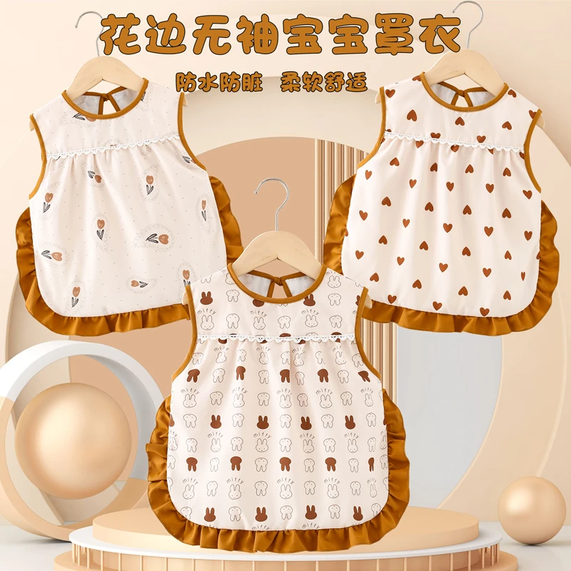宝宝吃饭围兜夏款无袖防水防脏女童公主裙罩衣幼儿园手工画画围裙