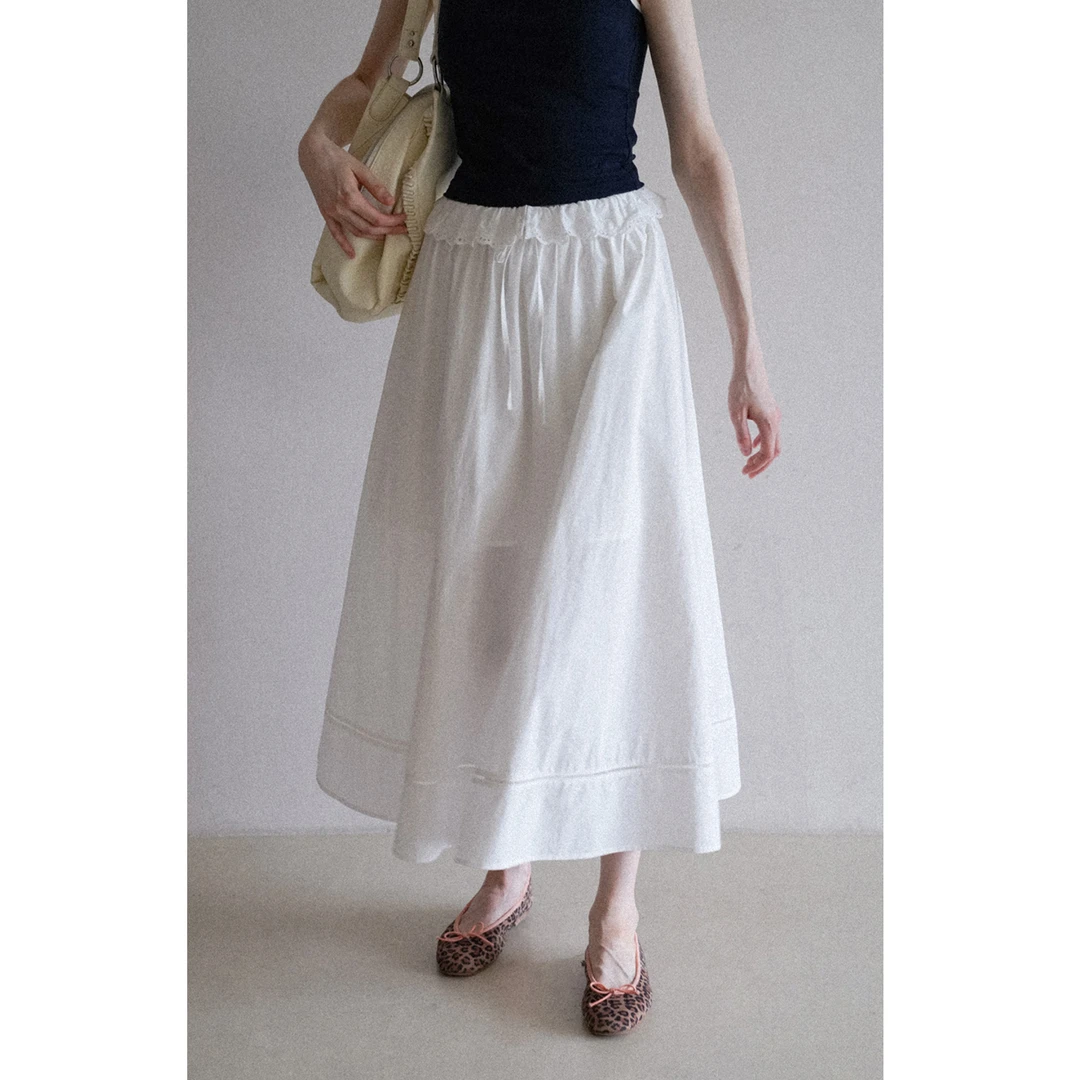 EGGKA 高腰刺绣花边半身裙简约气质显瘦遮胯a字伞裙E25B3684BK