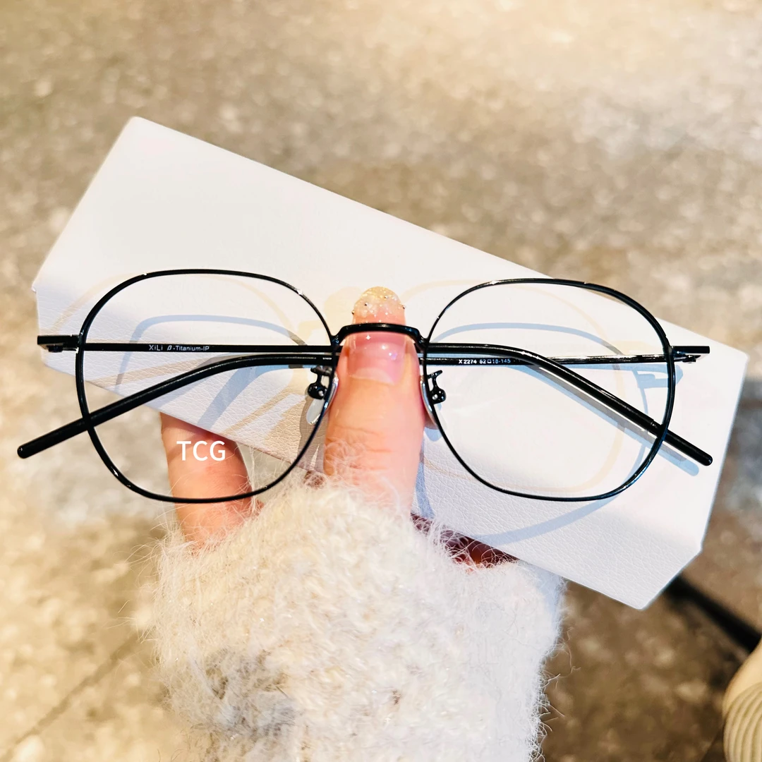 金丝钛框多边形淡颜百搭气质眼镜