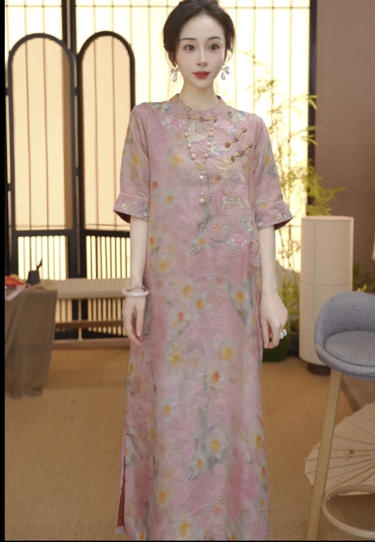 池中蝶-新中式国风重工刺绣高档气质盘扣国风时尚潮流连衣裙098