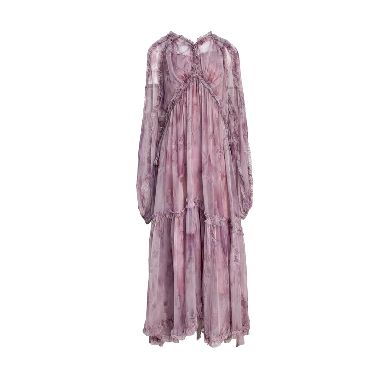 【紫色-禾枫原创】重磅100桑蚕丝连衣裙Y24C9150