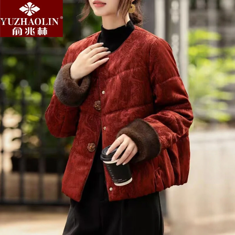 俞兆林新中式妈妈服短款本命年中老年女冬装厚外套国风复古