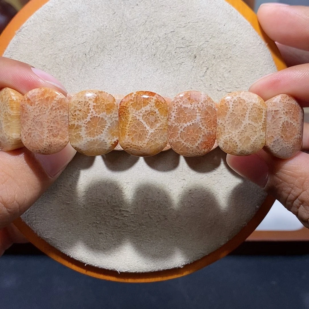 硅化珊瑚（珊瑚玉）手串未镶嵌大网花稀有59