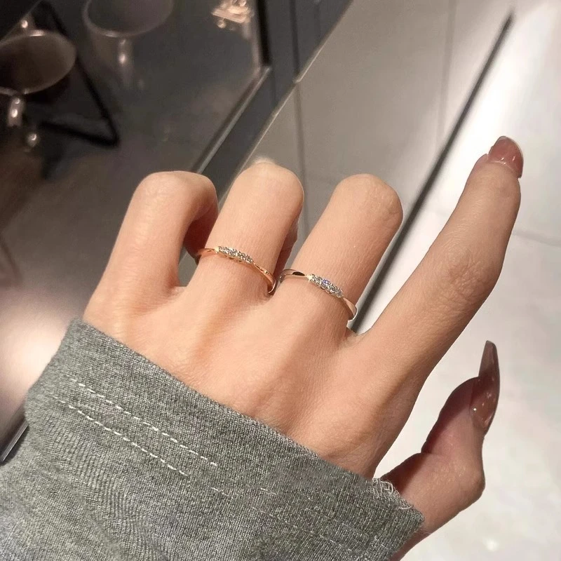 合金戒指 高级感素圈食指戒指环简约闪钻戒指女小众设计精致轻奢