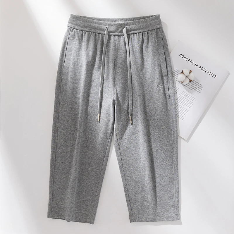 灰色全棉女士七分裤2025夏季薄款大码运动直筒休闲时尚透气七分裤