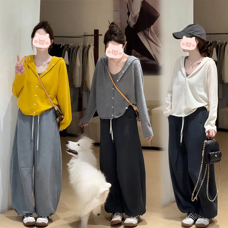 时尚洋气套装女早秋季新款韩系休闲简约百搭毛衣上衣阔腿裤两件套