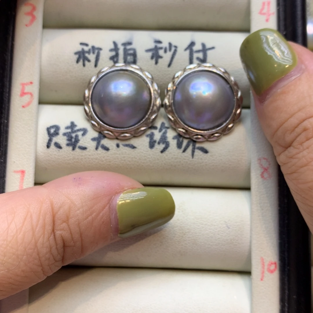 耳饰拼合珍珠（马贝珠）银S925镶嵌
