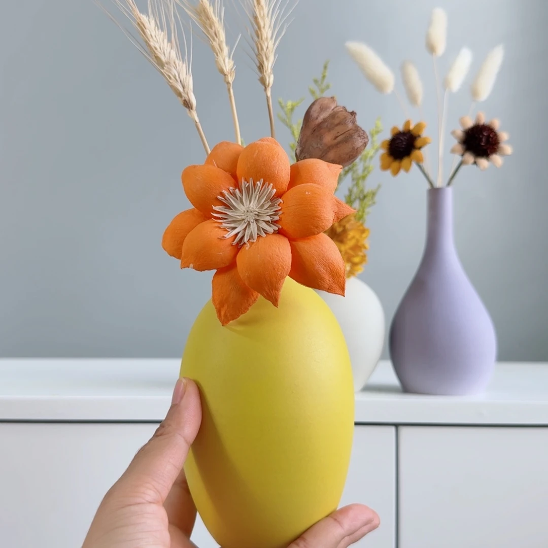 瓷片陶瓷小花瓶含花总高约20-30cm