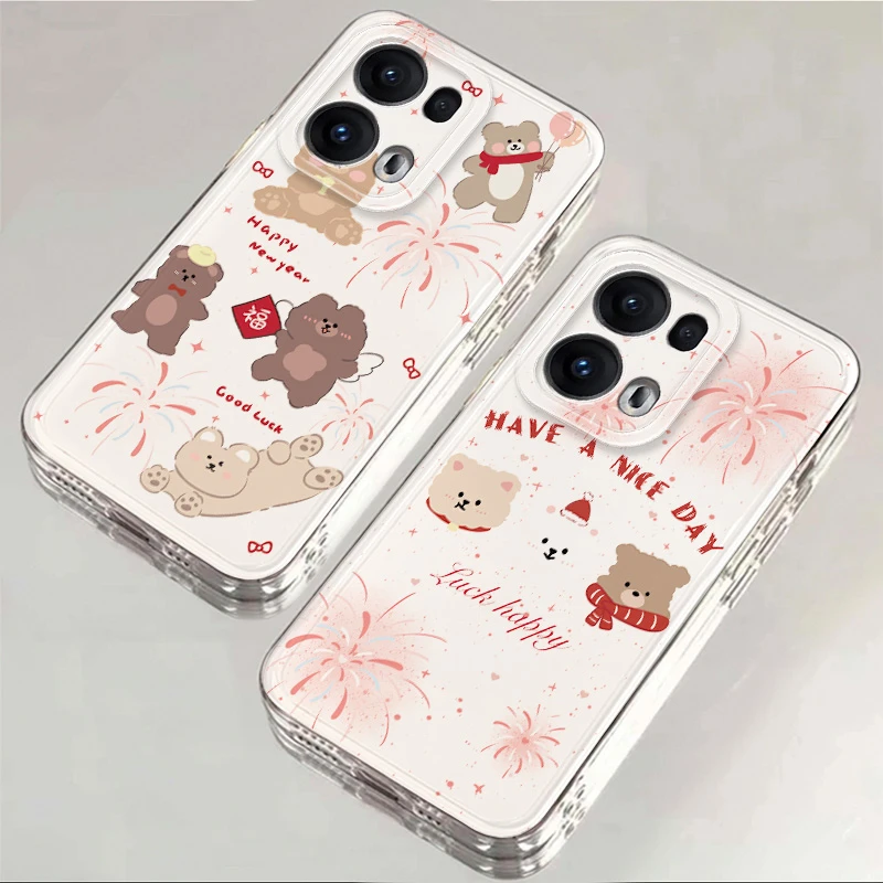 oppoReno13pro适用手机壳卡通新年围脖小熊可爱全包防摔烟花保护