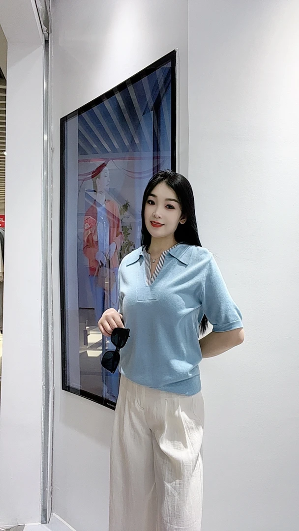 短袖POLO领厚款纯色针织衫翻领针织衫显瘦百搭上衣