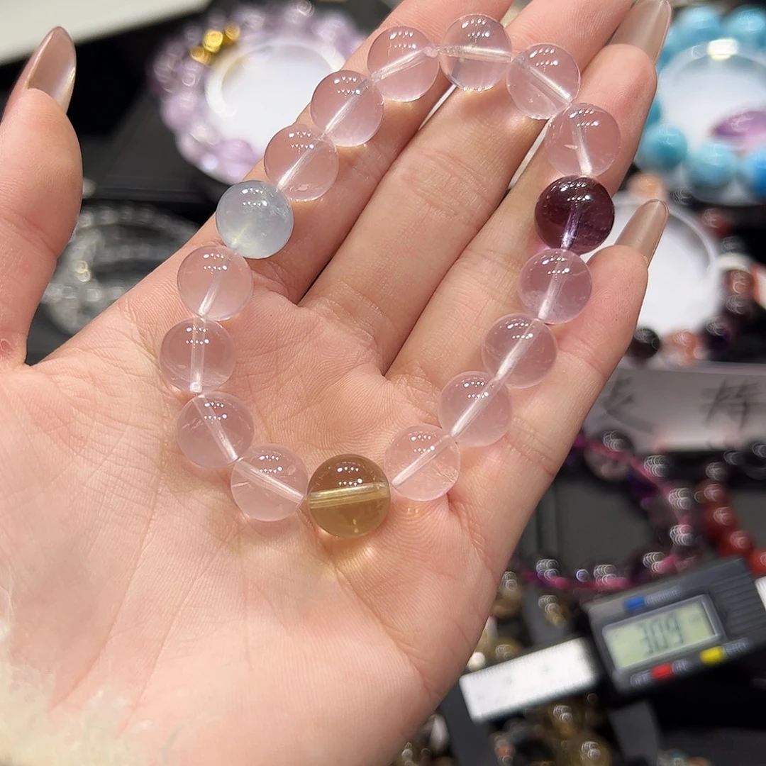 水晶未镶嵌手链sg16粉晶设计款11+