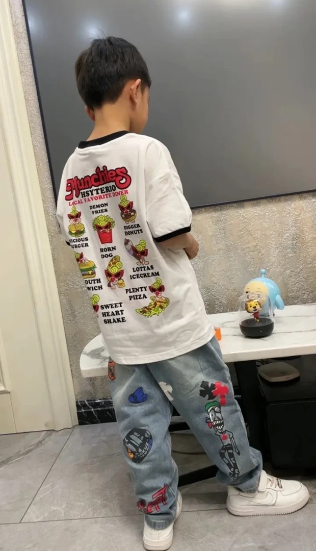 .2060【满印十架】印花儿童牛仔裤直筒百搭复古宽松潮流卡通裤子