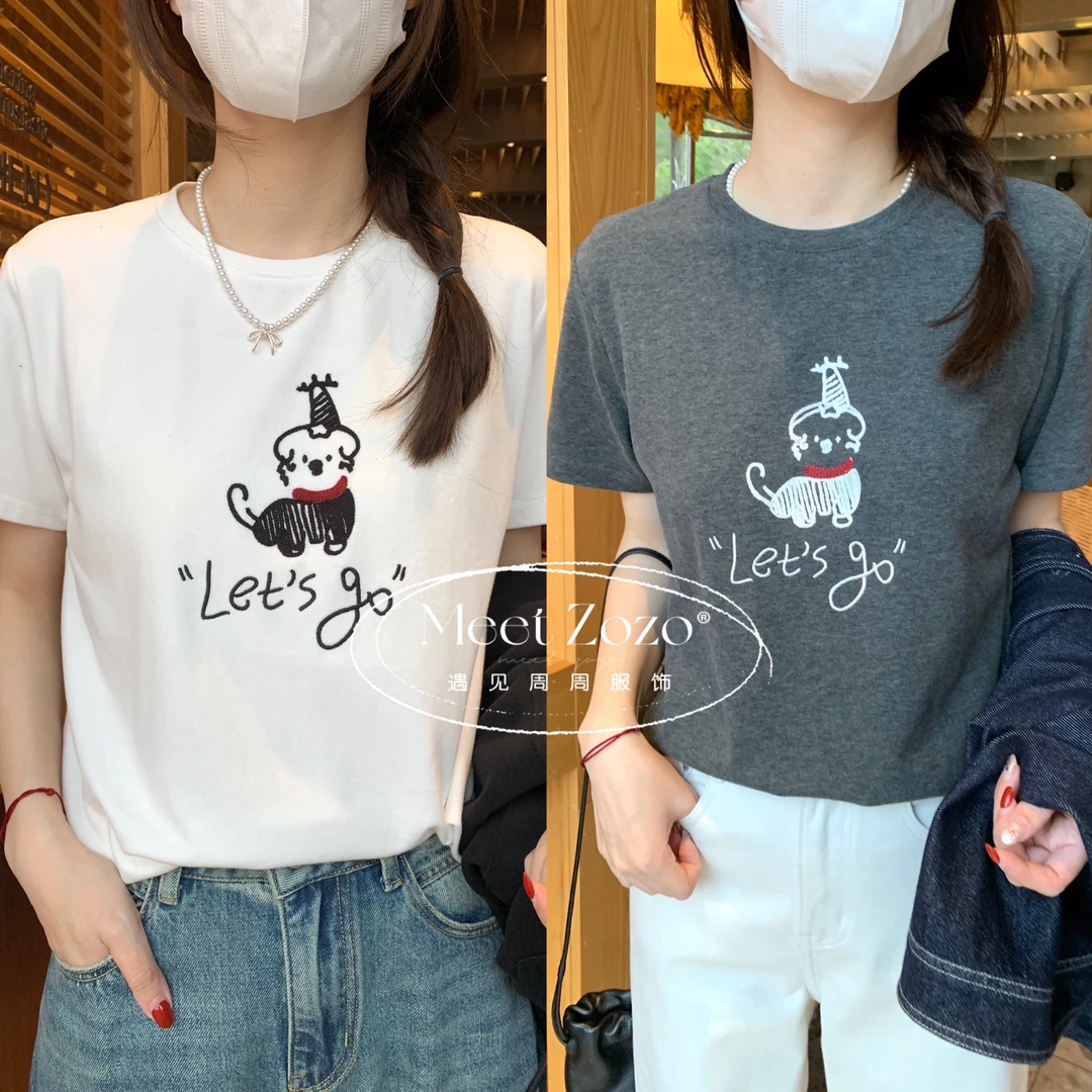 MEET ZOZO【周周】“悠闲T”25春夏舒适刺绣卡通减龄短袖T恤152127