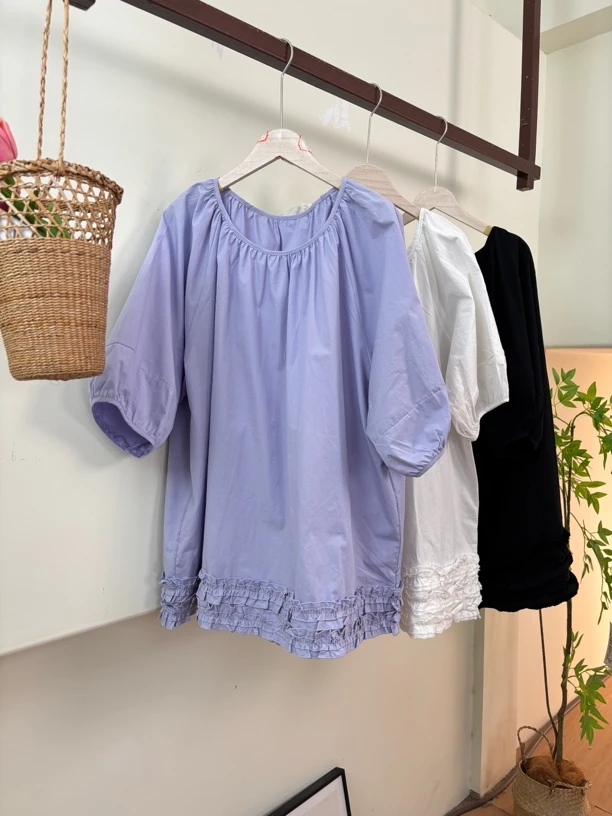 重工花边 灯笼袖宽松衬衫