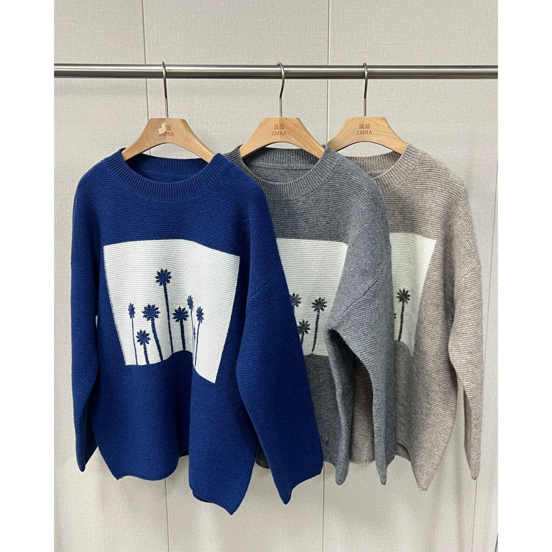 ZM2431 秋冬圆领宽松时尚休闲百搭针织衫