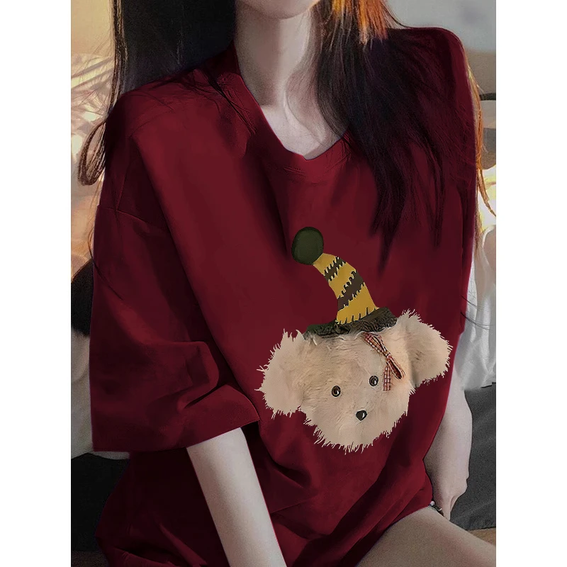 新款趣味卡通ins短袖T恤女春夏重磅欧若风慵懒感半袖宽松百搭上衣