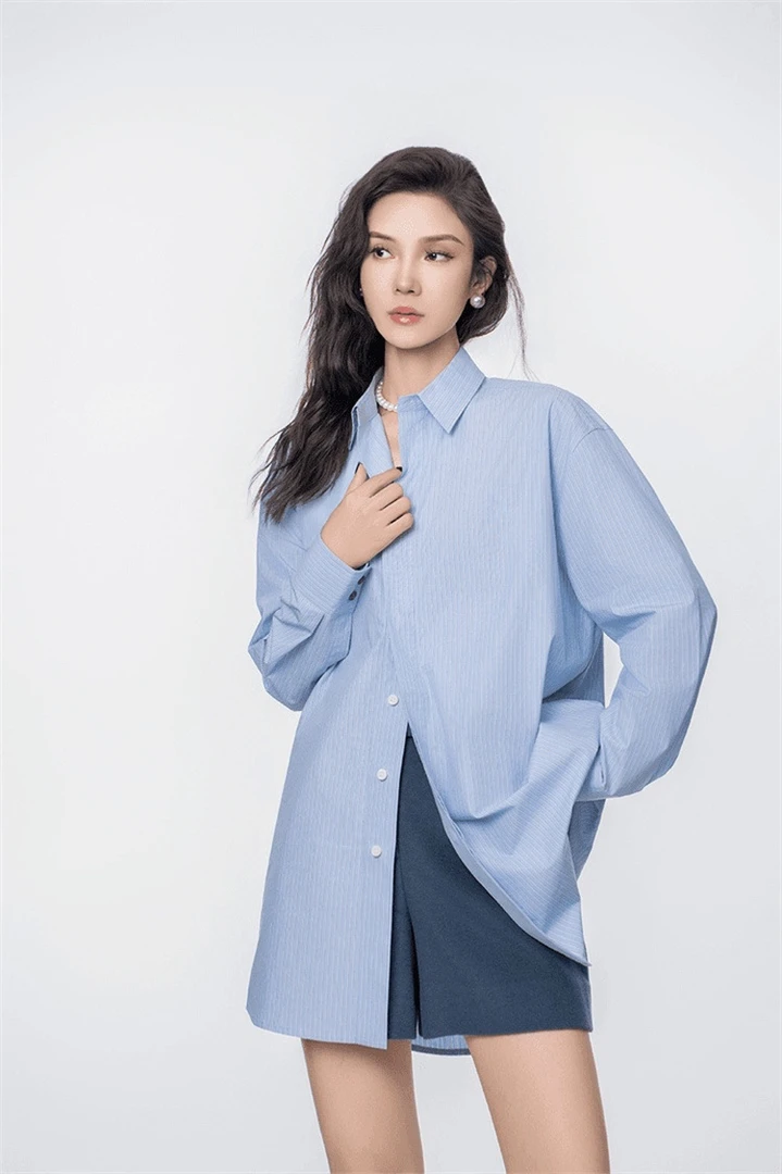 【商场同款】2025春秋新款宽松衬衣中长款衬衫5301110蓝色时尚百搭