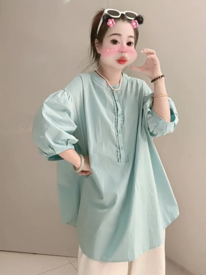 【海盐天空】丽丽推荐 法式设计感蝙蝠袖圆领衬衫女