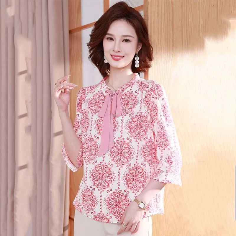 9178-夏季新款妈妈装时尚显气质百搭宽松碎花小衫【E西边架子上】