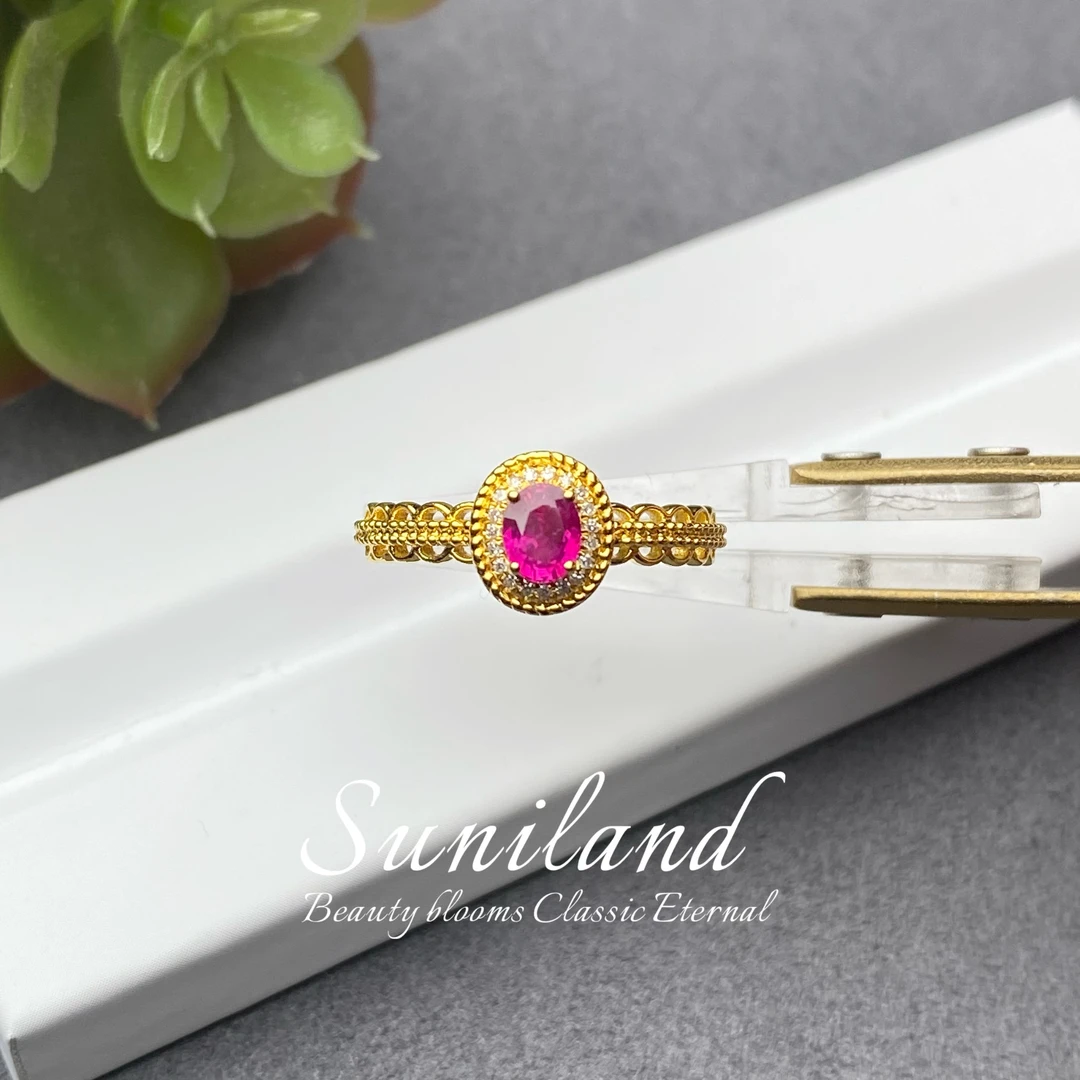 M350-FH-18K金天然钻缅甸红宝石戒指/GRC证书