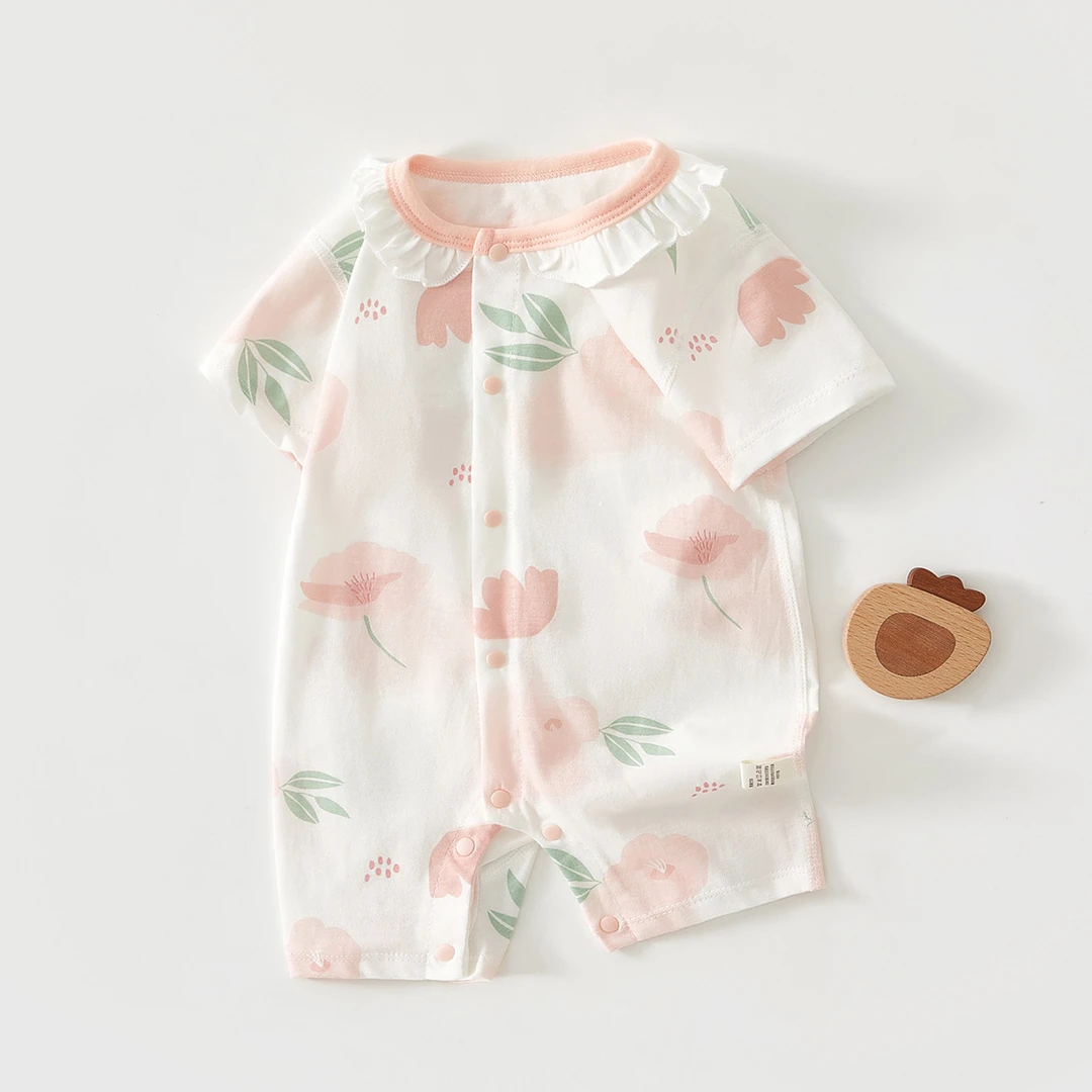 新生儿衣服婴儿短袖连体衣夏季薄款男女宝宝纯棉哈衣爬服无骨睡衣