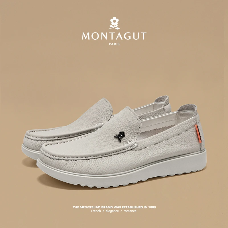 梦特娇爆款头层牛皮鞋子男款高端舒适防滑软底时尚百搭休闲男鞋