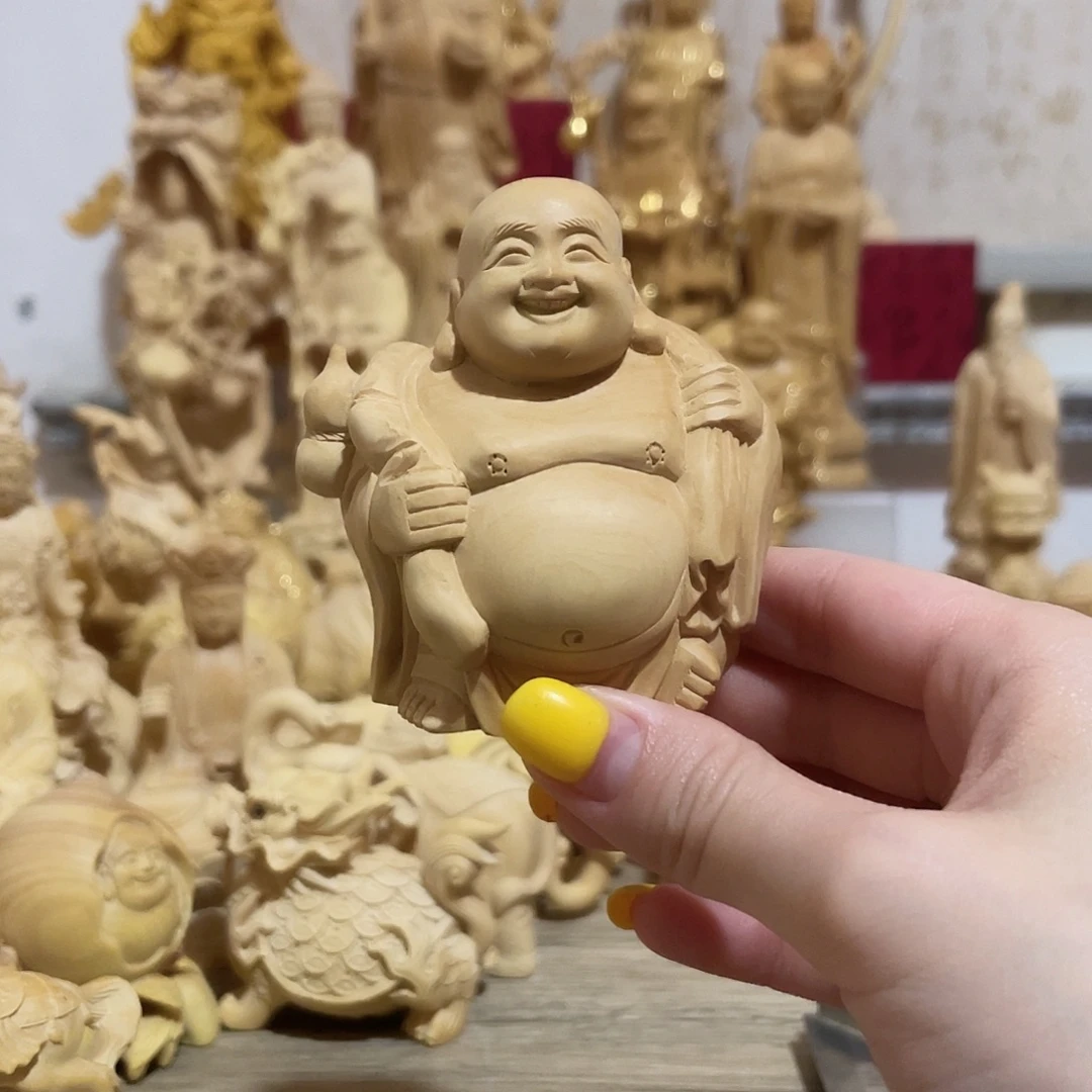黄杨木小叶黄杨木弥勒佛摆件黑线