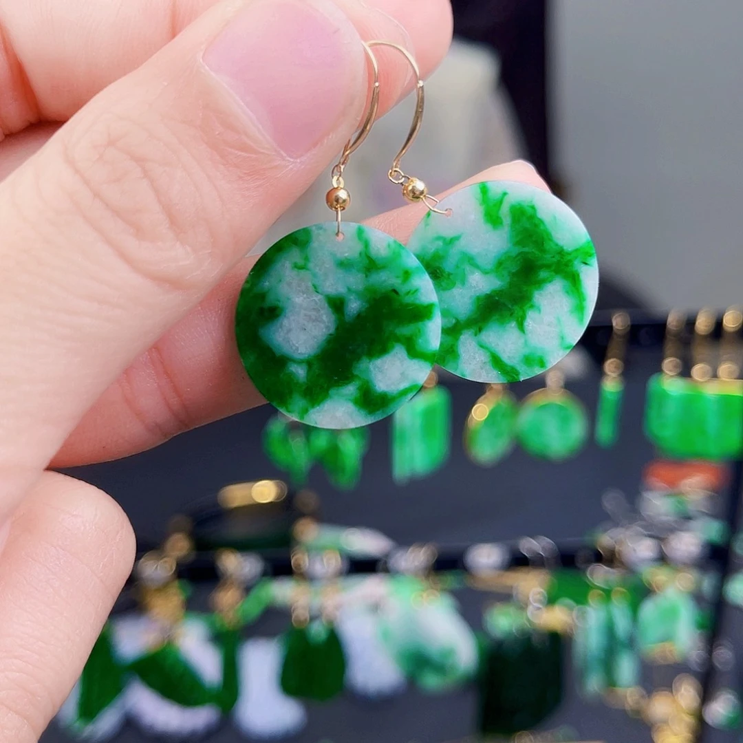 翡翠18K金镶嵌耳饰饰品