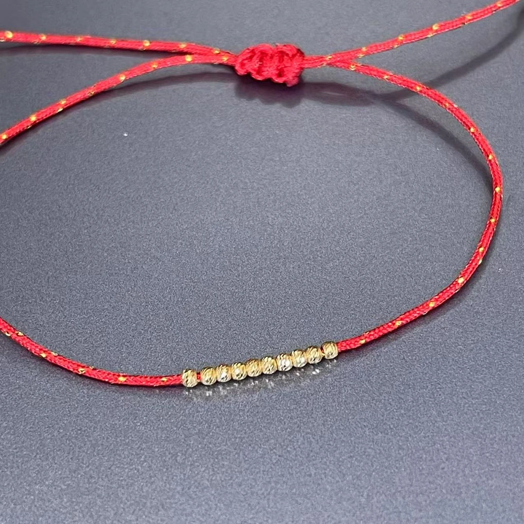 【老王黄金】蹦迪珠红绳 10粒 18K金  LAK358