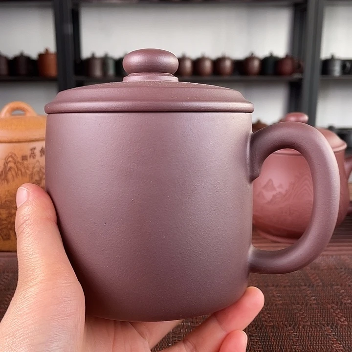 紫砂茶杯宜兴原矿紫砂盖杯微瑕