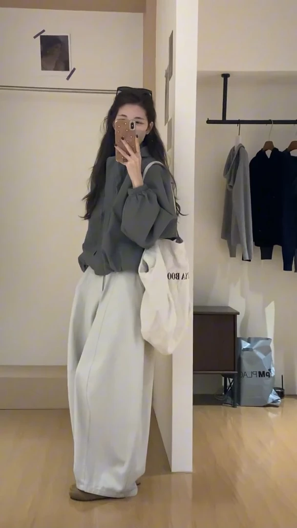 【雾都】INS气质高级感休闲运动风灰色外套减龄浅灰色长裤套装