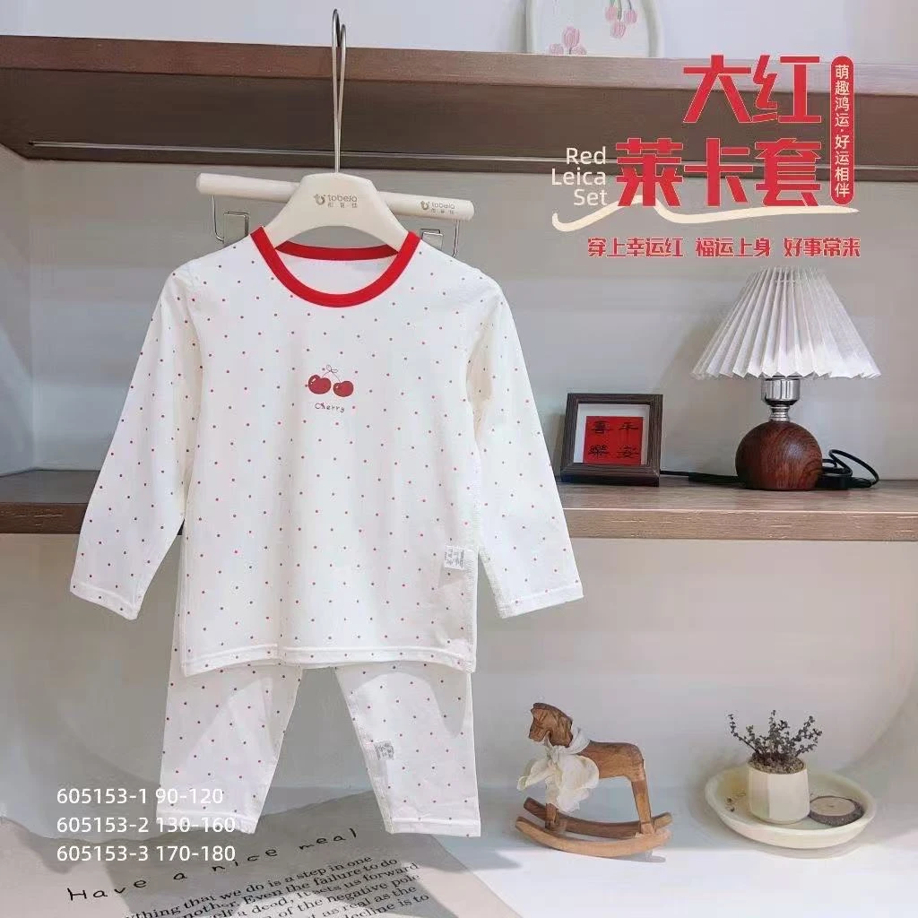 BWU - 605153 高货莱卡波点樱桃新年红家居服套装