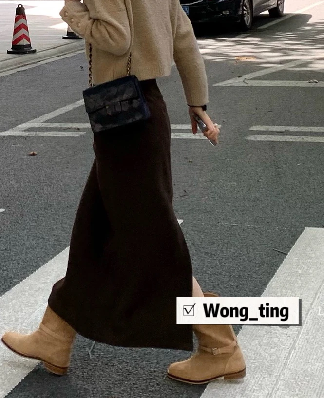【W_ting】2025新款两色直筒半身长裙8955