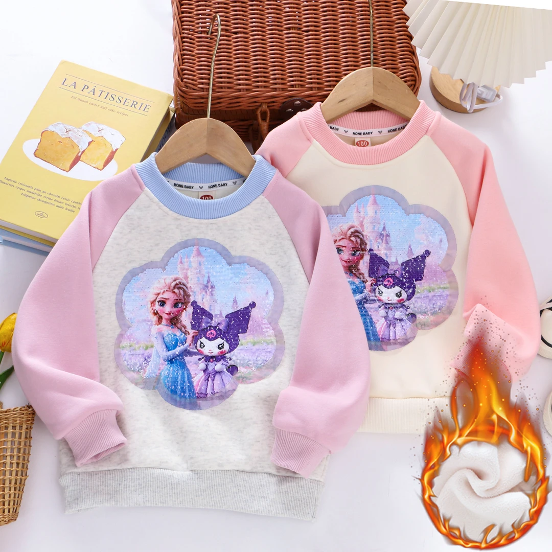 女童公主变脸卫衣秋冬变色亮片女童卫衣中小童卡通套头衫宝宝上衣