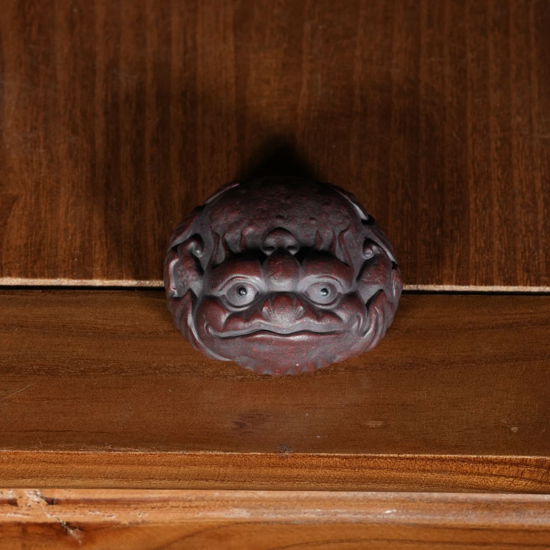 宜兴原矿高温石红雕塑佛莲金蟾紫砂手工茶宠茶玩茶道摆件