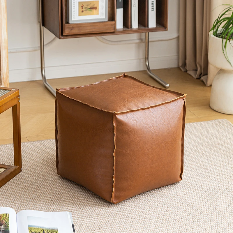 轻奢皮墩墩懒人沙发美式换鞋凳门口可坐可收纳皮凳收纳凳子坐墩