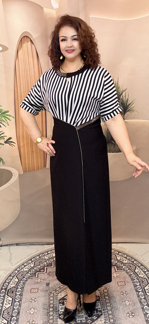 A字裙豹纹娃娃领短袖夏季连衣裙长裙中长裙包袖