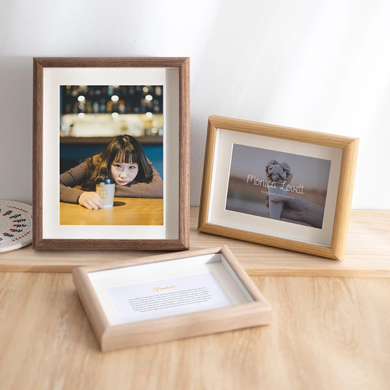 新款木质立体玻璃相框中空摆台挂摆两用diy框架678寸A4A3展示画框