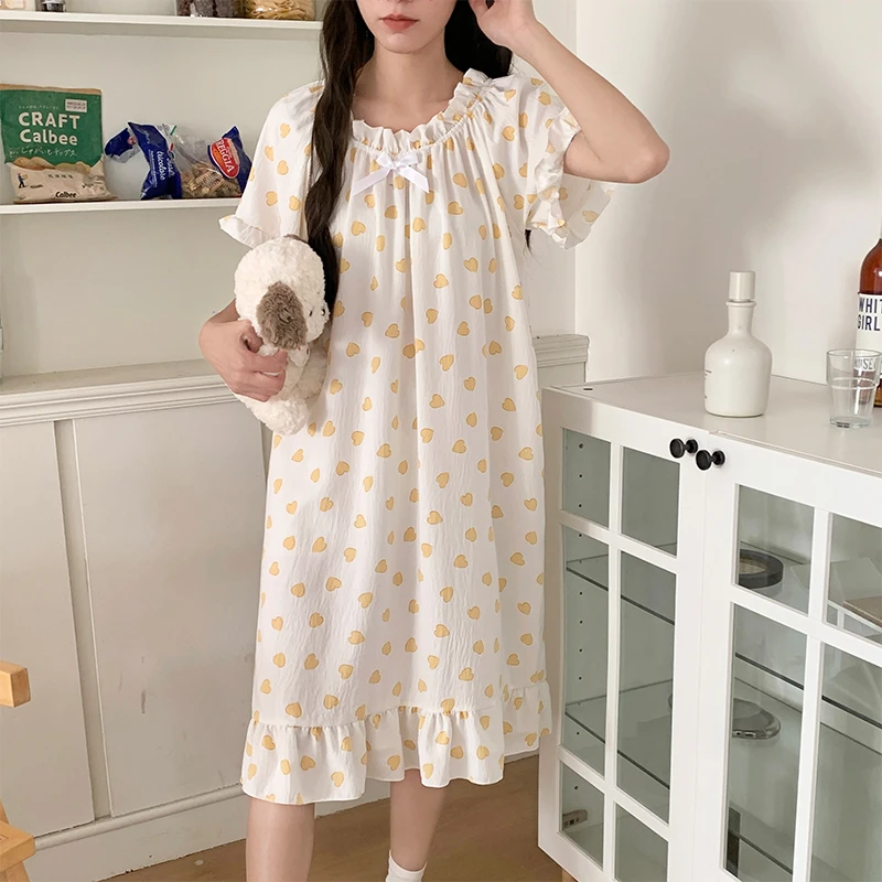 A26短袖睡裙女士夏季薄款睡衣家居服清新少女大码可外穿