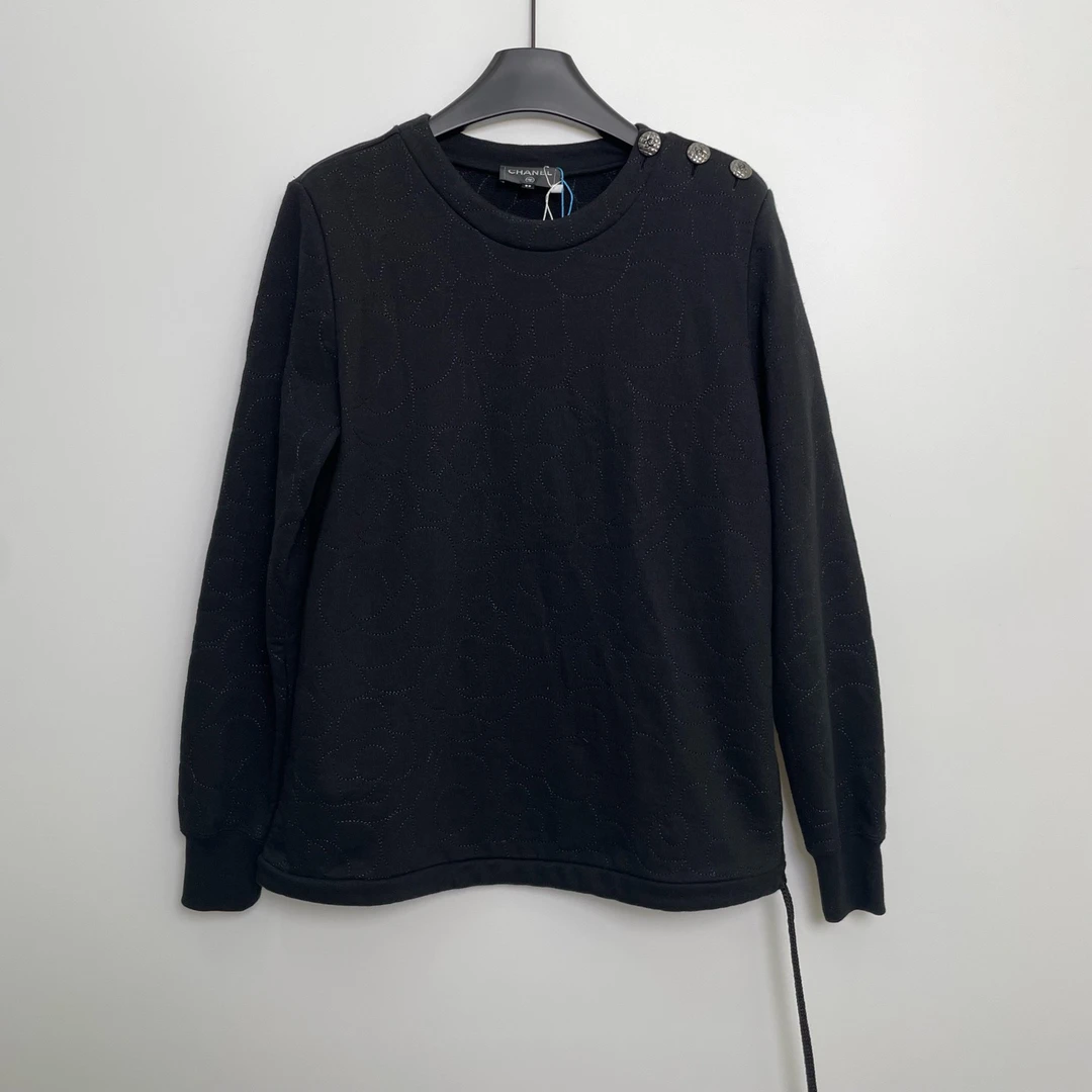 99新 Chanel/香奈儿 A100331/logo肩扣黑色卫衣/38码